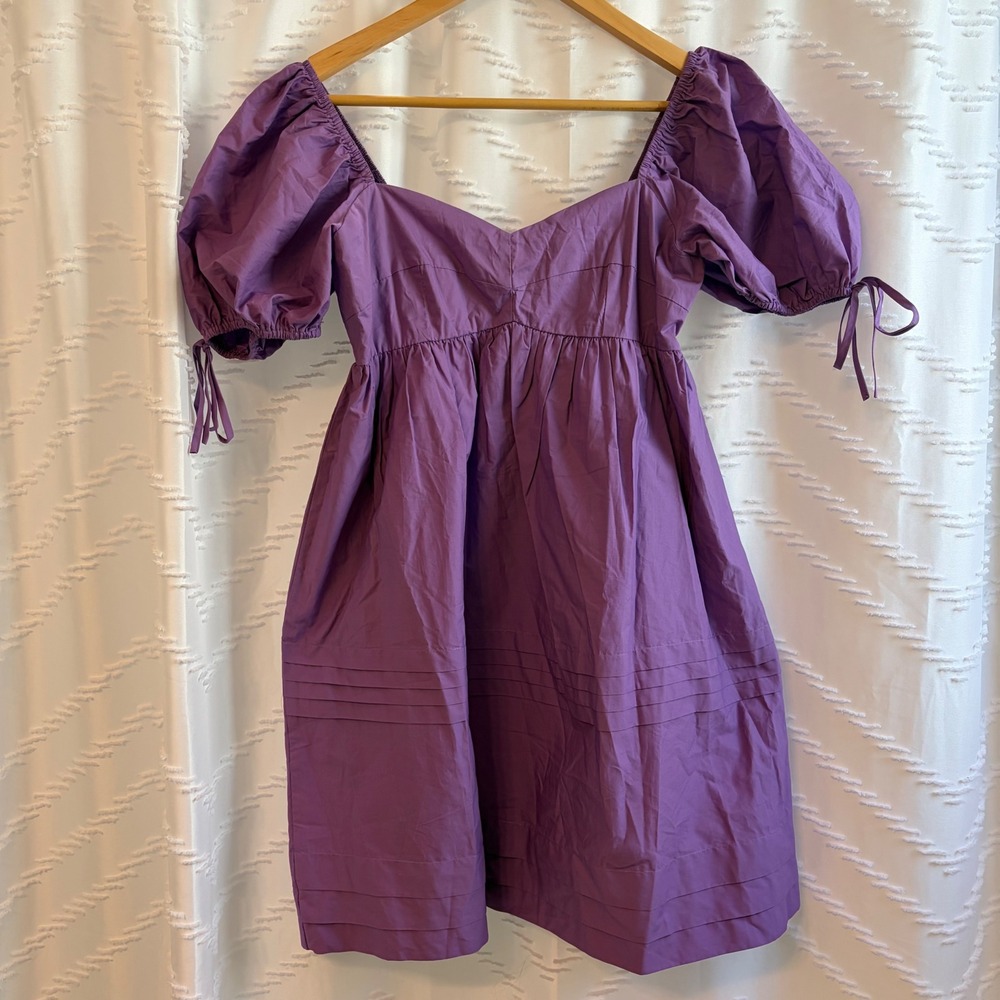 English Factory Purple Puff Sleeve Smocked Mini Dress JJ1225D Womens Size Small